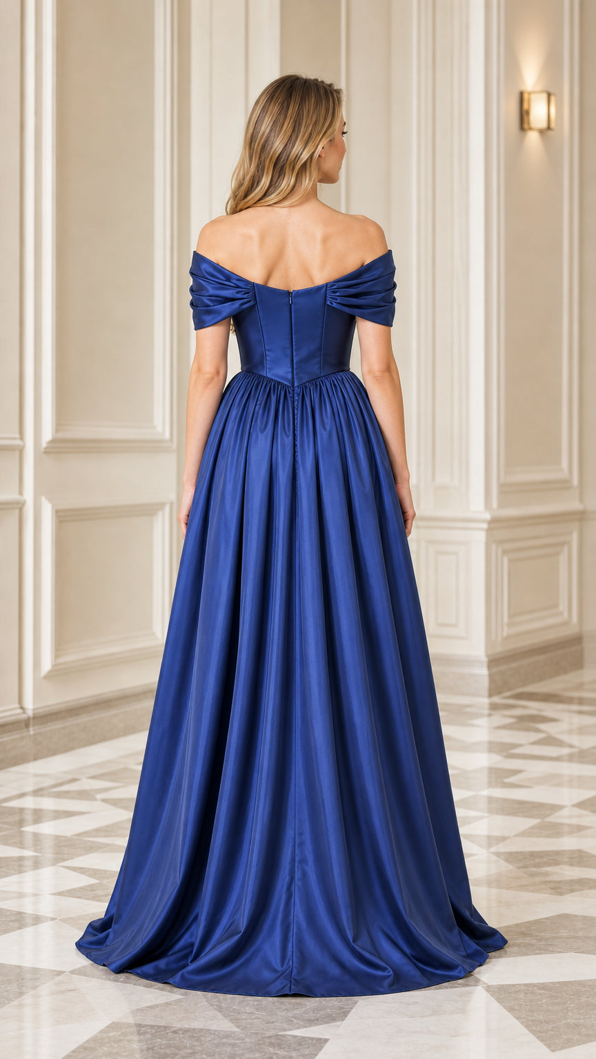 Royal Blue floor-length formal gown back view