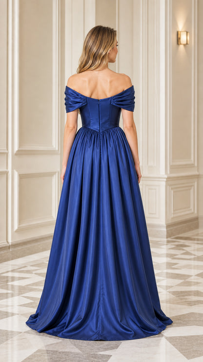 Royal Blue floor-length formal gown back view