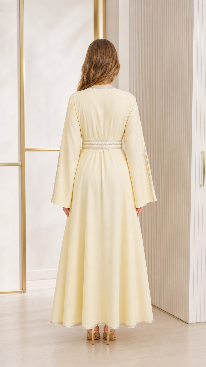 Back view of Butter Yellow floor-length kaftan maxi dress