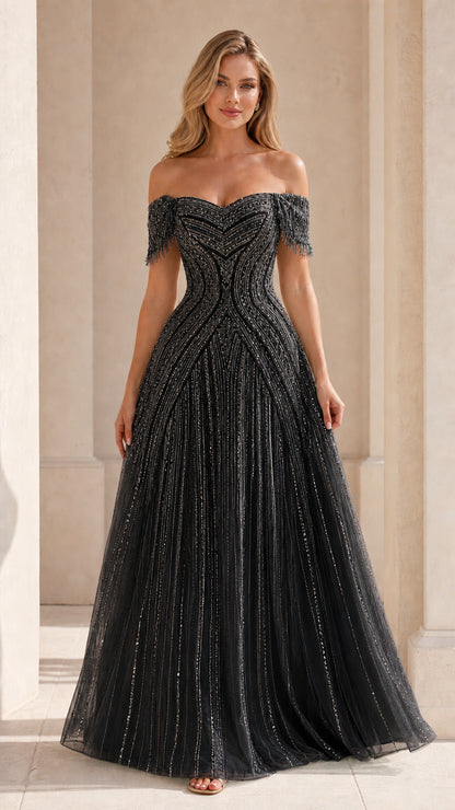 Black variant of off-the-shoulder evening gown