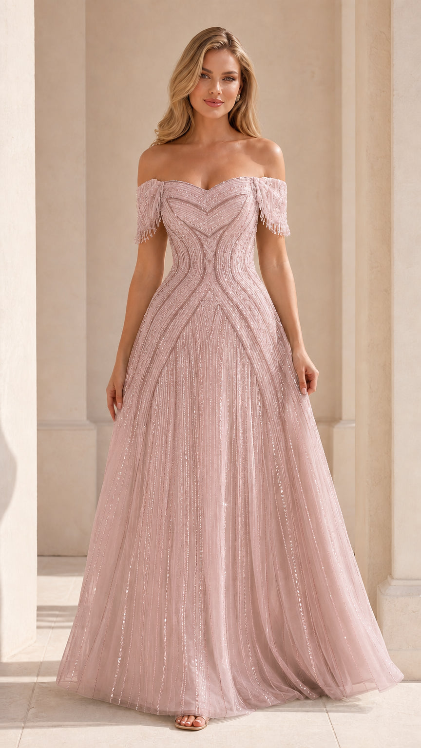 Blush pink variant of formal A-line dress