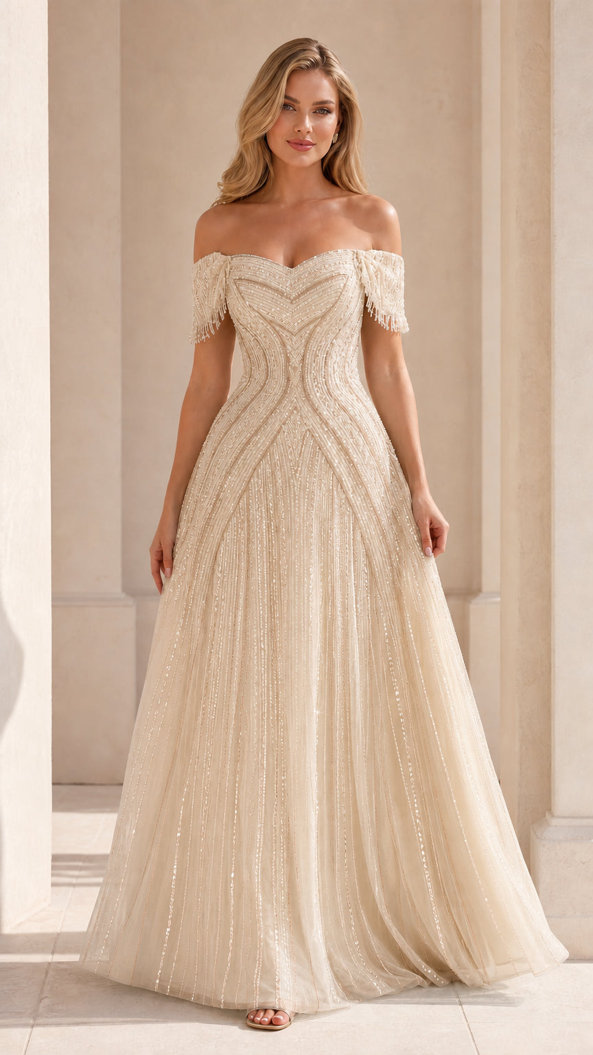 Champagne variant of elegant formal gown