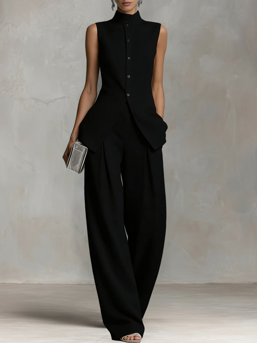 White Two Piece Set Women | Elegant Sleeveless Vest Top Wide Leg Pants Luxury Outfit
