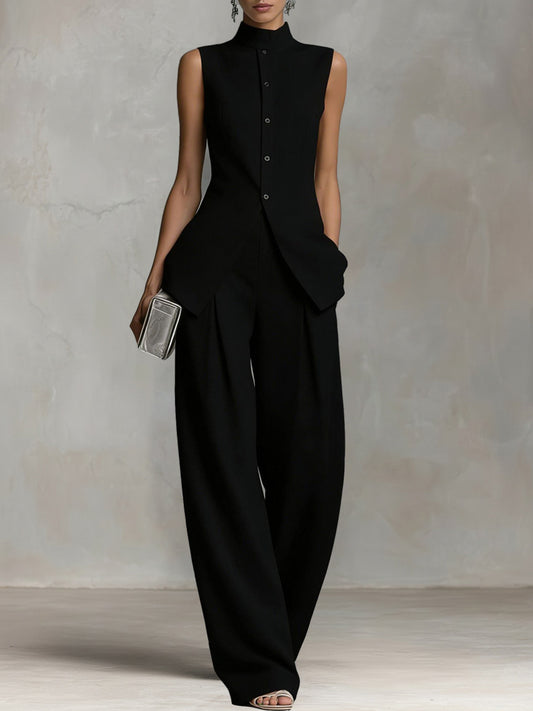 White Two Piece Set Women | Elegant Sleeveless Vest Top Wide Leg Pants Luxury Outfit