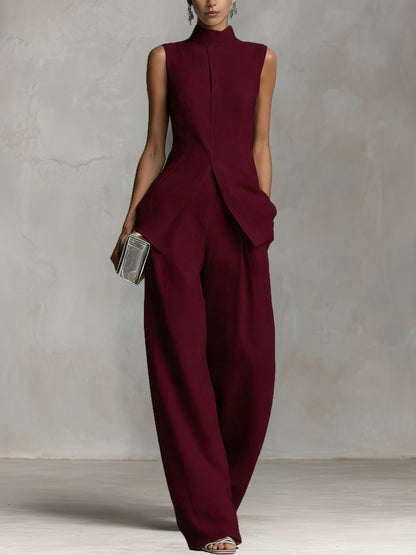 White Two Piece Set Women | Elegant Sleeveless Vest Top Wide Leg Pants Luxury Outfit